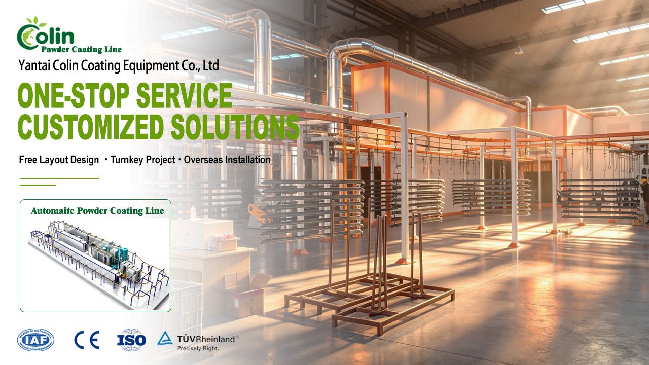 Automatic powder coating line upgrade with coordinated conveyor and spraying equipment